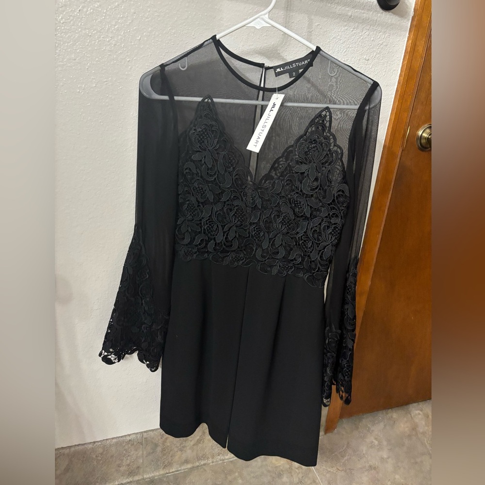 Black Lace Long Sleeve Dress by Jill Stuart